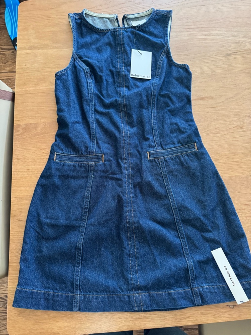 Reformation Dark Blue Sleeveless Denim Mini Dress
